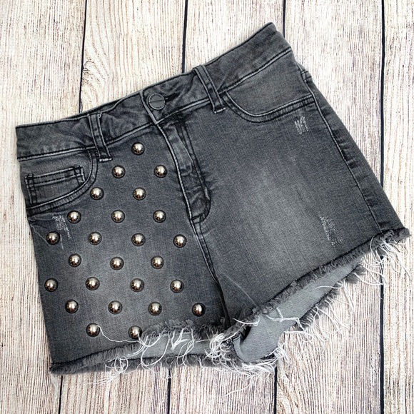 Sneak Peek Pants - Sneak Peek Distressed Studded Black Jean Shorts